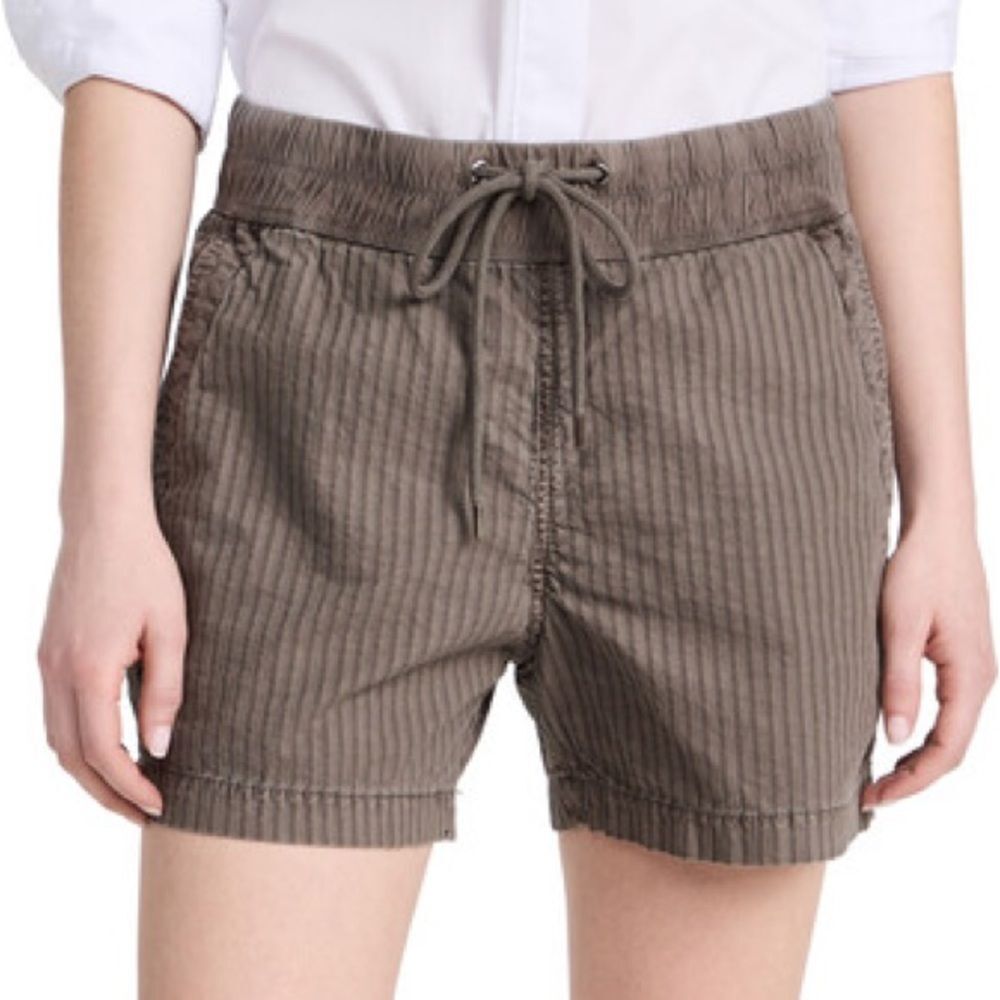 NWT James Perse Linen Blend Drawstring Shorts Size 2 | Medium $245 Olive Stripe